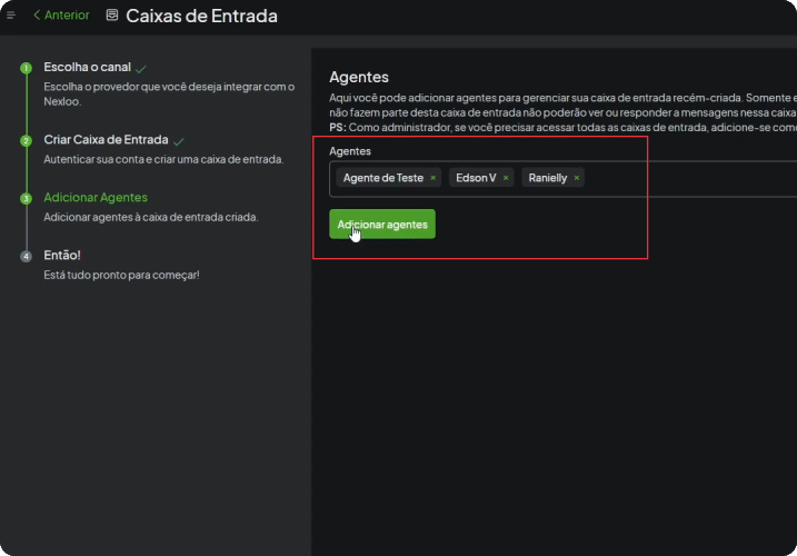 13- adicione os agentes
