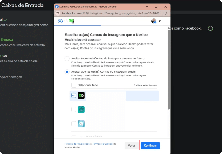 8- selecione o perfil do instagram