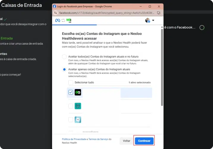 8- selecione o perfil do instagram